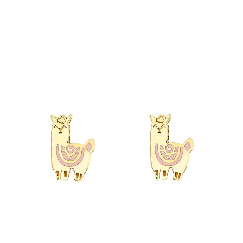 Yellow Gold & Enamel Llama Stud Earrings - Bambins