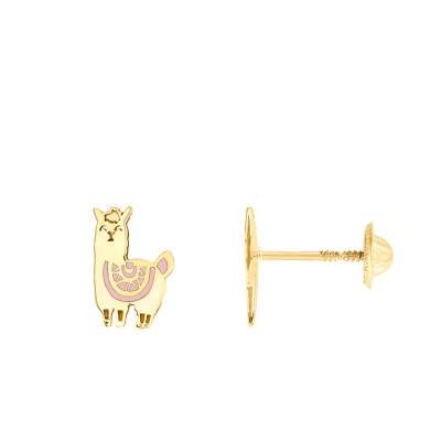 Yellow Gold & Enamel Llama Stud Earrings - Bambins