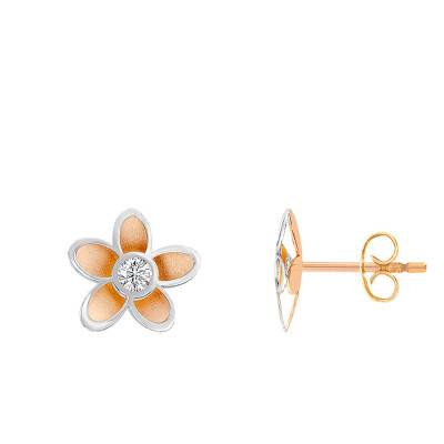 Boucles d'oreilles fleur or rose et blanc 18K - Bambins
