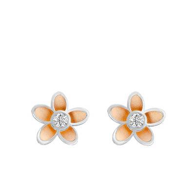 Boucles d'oreilles fleur or rose et blanc 18K - Bambins