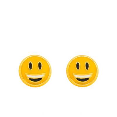 Yellow Gold & Enamel Smiley Stud Earrings - Bambins