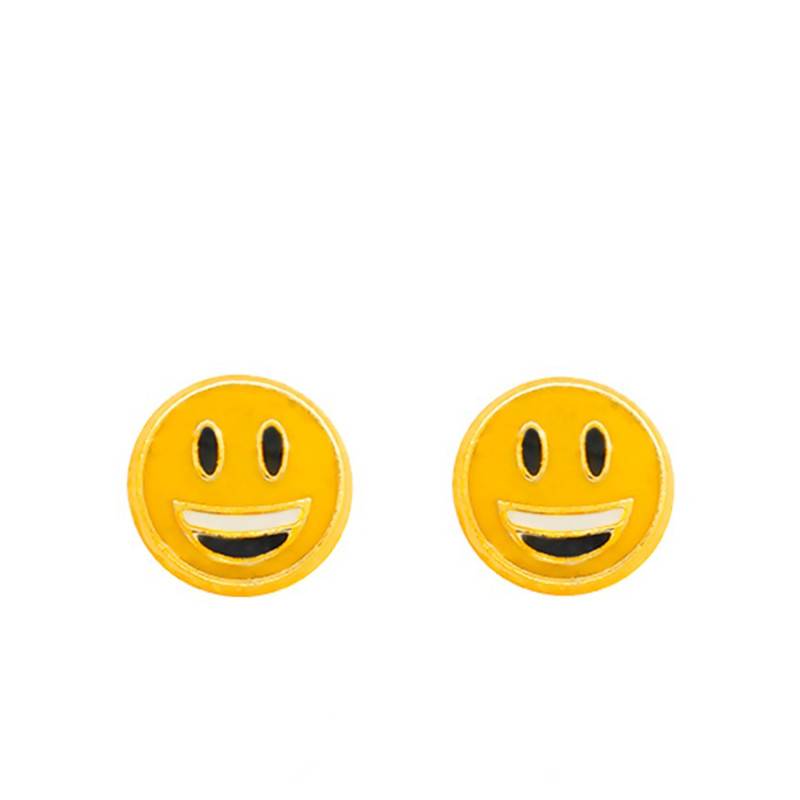 Yellow Gold & Enamel Smiley Stud Earrings - Bambins