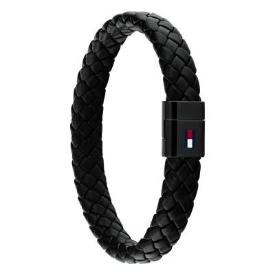 Black Steel & Black Leather Bracelet, Length 19 cm - 2790331 - Tommy Hilfiger