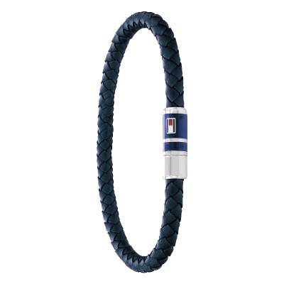 Bracelet Casual Core Tressé en Acier & Cuir Bleu, Longueur 17,50 cm - 2790294S - Tommy Hilfiger