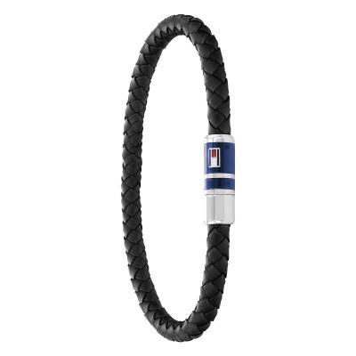 Black Leather and Steel Braided Casual Core Bracelet, Length 17.50 cm - 2790293S - Tommy Hilfiger