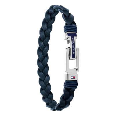 Bracelet Casual Core Tressé en Acier & Cuir Bleu, Longueur 20,50 cm Ajustable - 2790308 - Tommy Hilfiger