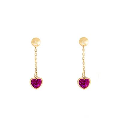 Glitter Heart Drop Earrings in 375 Yellow Gold - Bambins