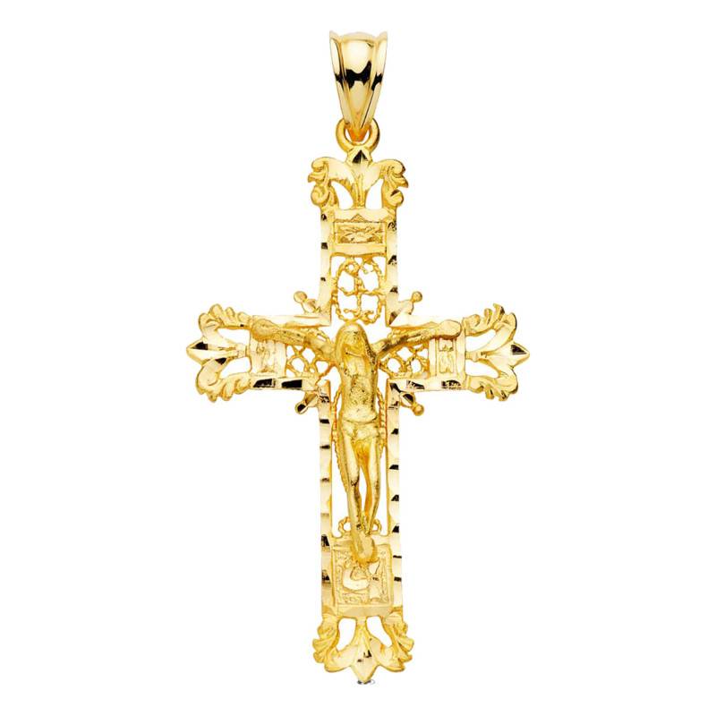 750/1000 Yellow Gold Filigree Christ Cross, Dimensions 42 x 27 mm - Lumiosa