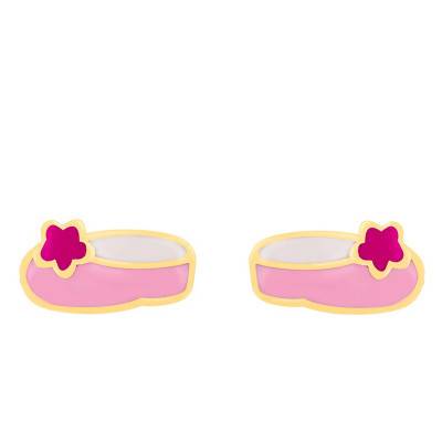 Pink Enamel Ballerina Stud Earrings in Yellow Gold - Bambins