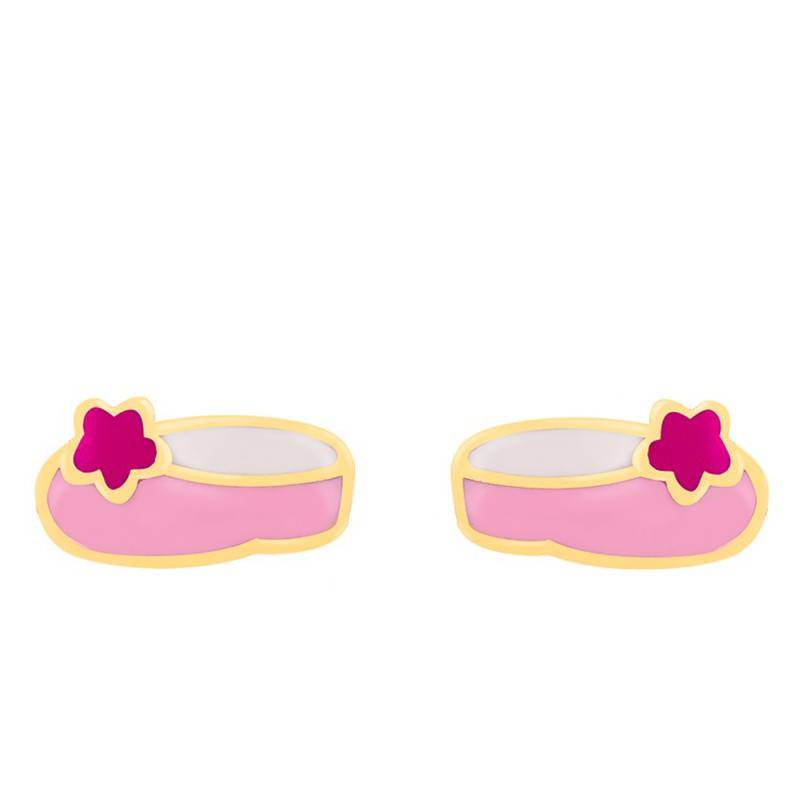 Pink Enamel Ballerina Stud Earrings in Yellow Gold - Bambins