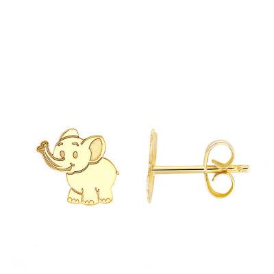375 Yellow Gold Elephant Stud Earrings - Bambins
