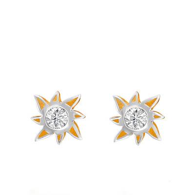 750/1000 Two-Tone Gold Sun Stud Earrings - Bambins