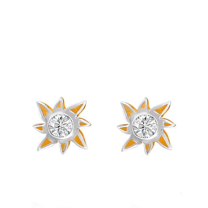 750/1000 Two-Tone Gold Sun Stud Earrings - Bambins