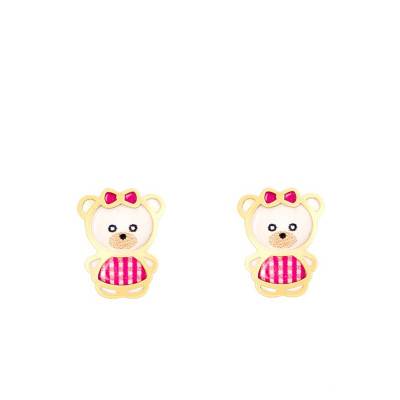 750/1000 Yellow Gold & Glazed Enamel Bear Stud Earrings - Bambins