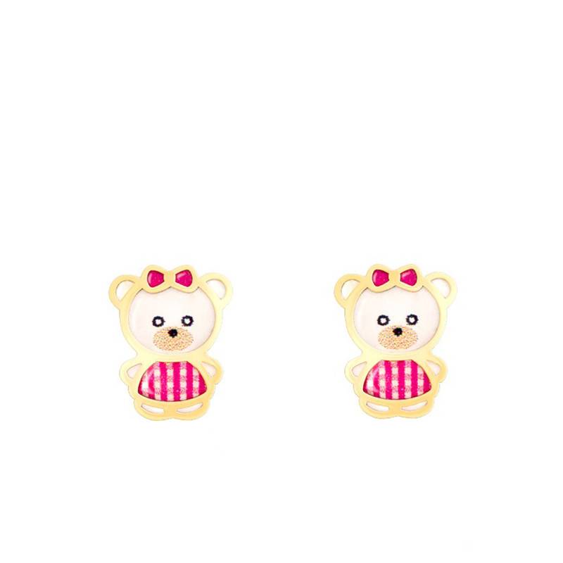 750/1000 Yellow Gold & Glazed Enamel Bear Stud Earrings - Bambins