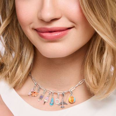 Pendentif Charm Tong Bleue & Pierres Multicolores en Argent - 2025-914-7 - Thomas Sabo
