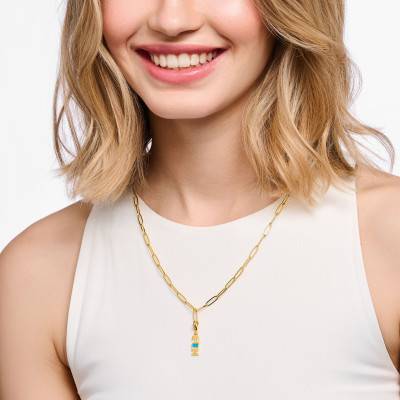 Yellow Gold-Plated 925 Silver Blue Fun & White Cubic Zirconia cable chain - 2010-565-17 - Thomas Sabo