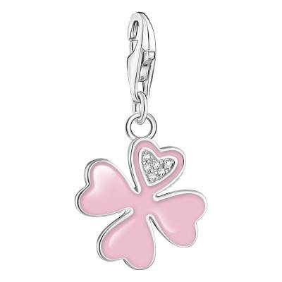 Pendentif Charm Trèfle Rose & Pierres Blanches en Argent - 2022-041-9 - Thomas Sabo