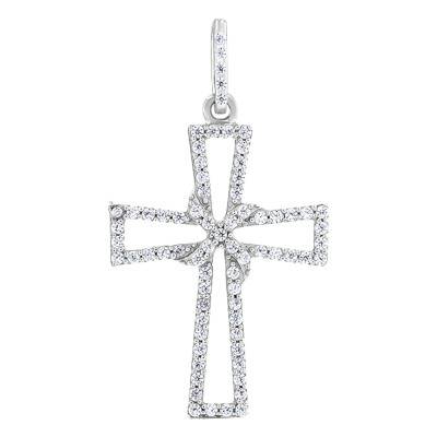 750/1000 White Gold & Diamond Cross Outline Pendant - Allegoria