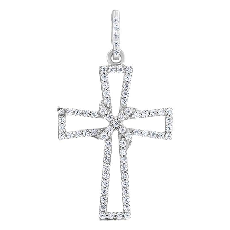 750/1000 White Gold & Diamond Cross Outline Pendant - Allegoria
