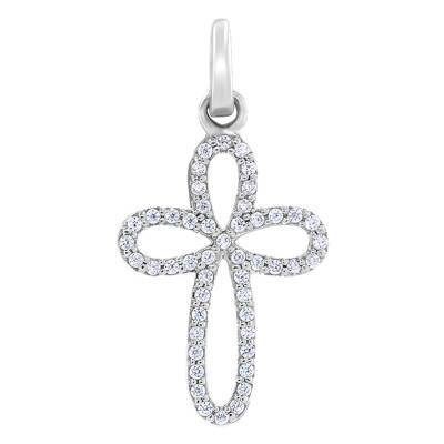 750/1000 White Gold & Diamond Rounded Cross Pendant - Allegoria