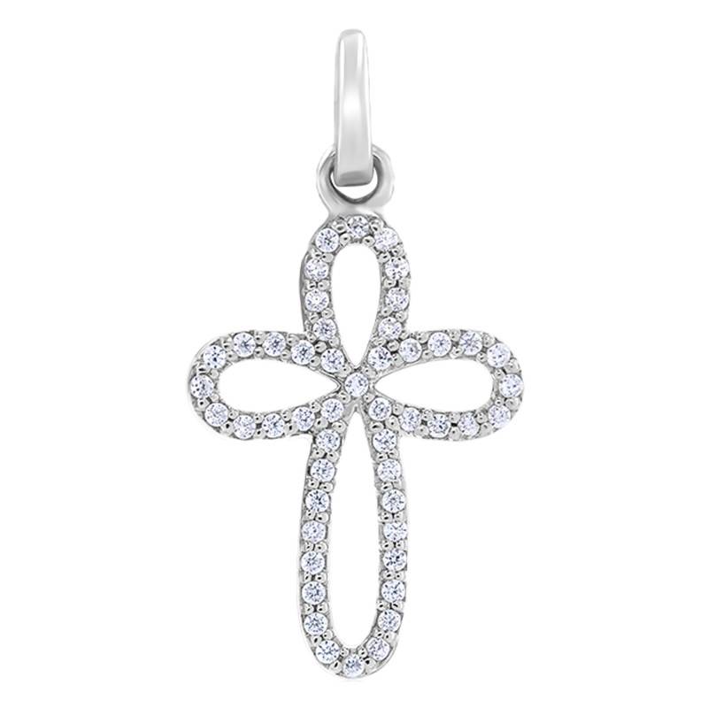 750/1000 White Gold & Diamond Rounded Cross Pendant - Allegoria