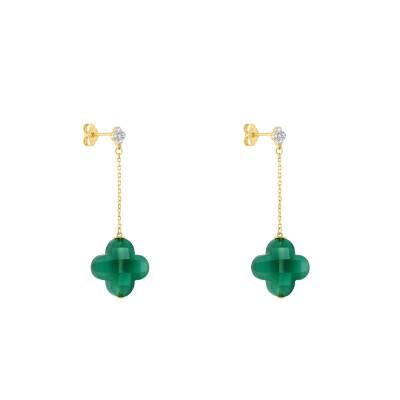 Boucles d'oreilles Diamants, Agates Vertes & Or Jaune 750 - Morganne Bello