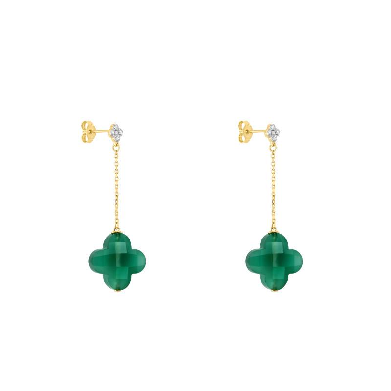 750/1000 Yellow Gold, Diamond & Green Agate Drop Earrings - Morganne Bello
