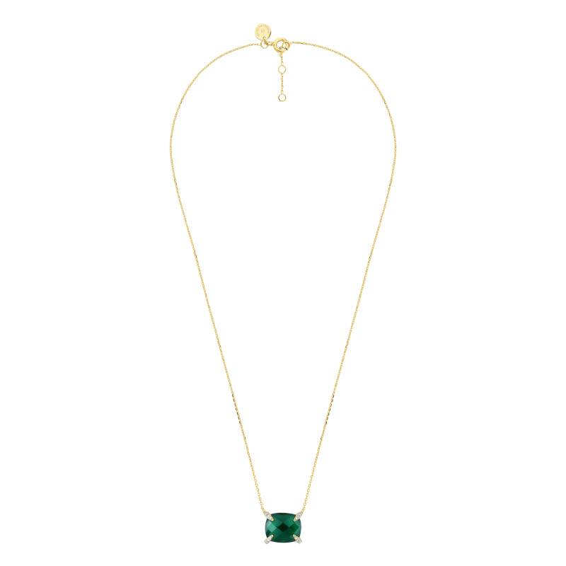 Friandise 750/1000 Yellow Gold, Green Agate & Diamond Necklace, Adjustable Length - Morganne Bello