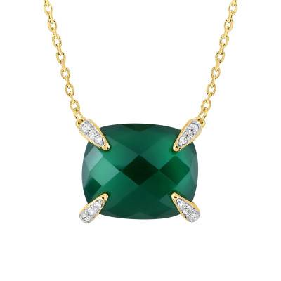 Friandise 750/1000 Yellow Gold, Green Agate & Diamond Necklace, Adjustable Length - Morganne Bello