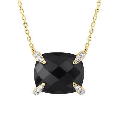 Collier Friandise Diamants, Onyx Noir & Or jaune 750, Longueur Ajustable - Morganne Bello