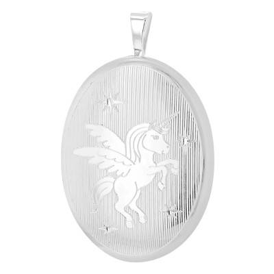 Pendentif Porte Photo Ovale Licorne en Argent 925 - Artemis