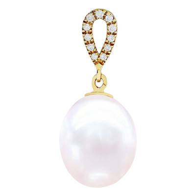 750/1000 Yellow Gold & Freshwater Pearl Pendant 10/11 mm and Diamonds 0.055 ct - Négoce-îles