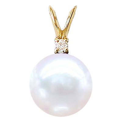 750 Yellow Gold & Round 8/9 mm Freshwater Pearl and 0.03 ct Diamond Pendant - Négoce-îles