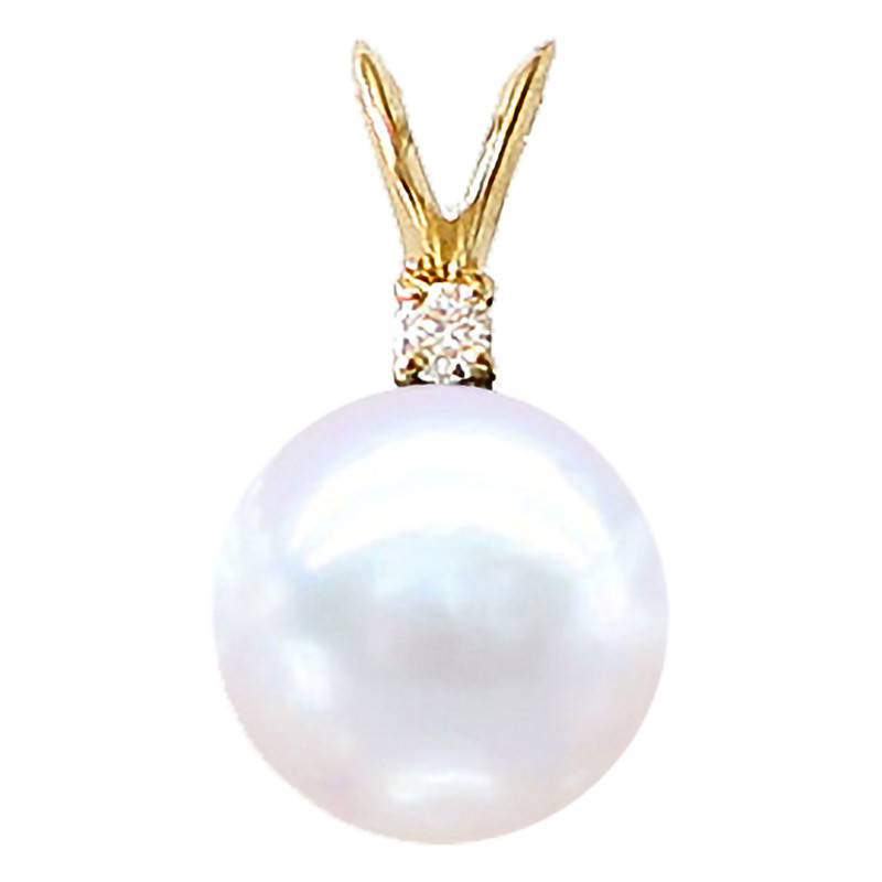 750 Yellow Gold & Round 8/9 mm Freshwater Pearl and 0.03 ct Diamond Pendant - Négoce-îles