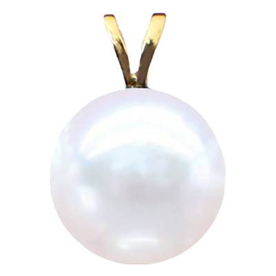 750 Yellow Gold & Round 8/9 mm Freshwater Pearl Pendant - Négoce-îles