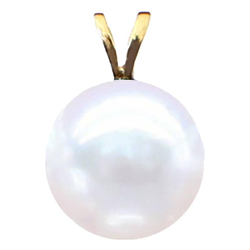 750 Yellow Gold & Round 8/9 mm Freshwater Pearl Pendant - Négoce-îles