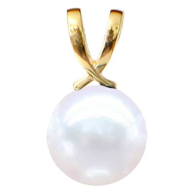 Pendentif Perle d'Eau Douce Ronde 9/10 mm Croisé en Or Jaune 750 - Négoce-îles