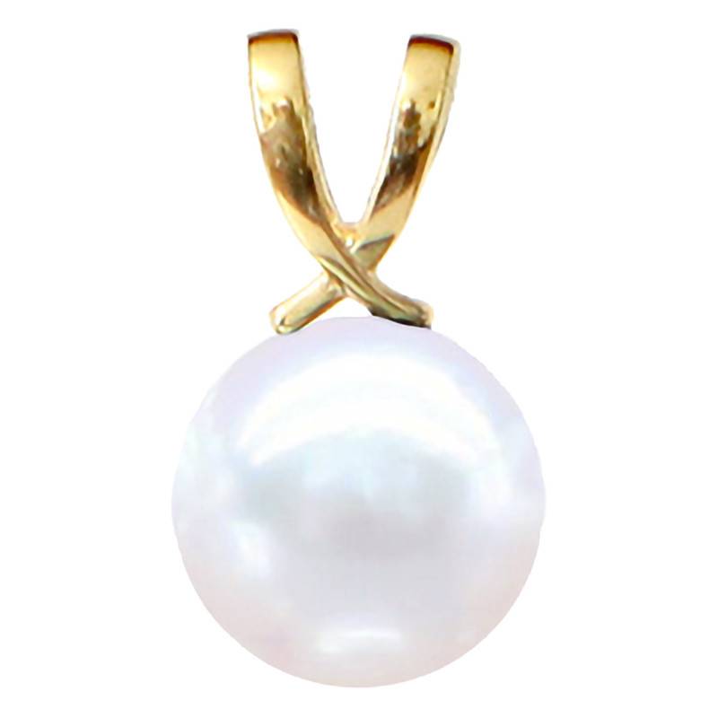 750/1000 Yellow Gold & Round Freshwater Pearl Pendant 9/10 mm - Négoce-îles