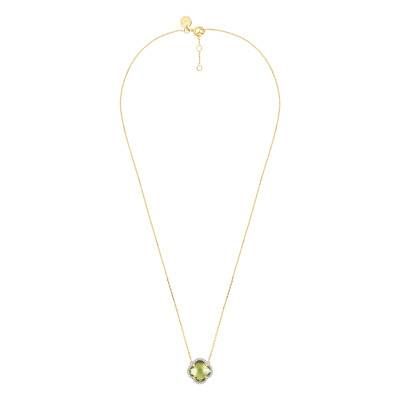 750/1000 Yellow Gold, Diamond & Olive Quartz Victoria Necklace with Adjustable 42 cm Cable Chain - Morganne Bello