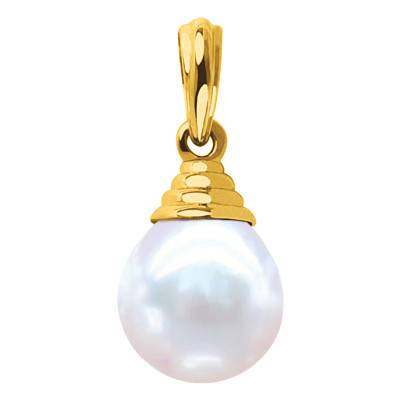 750/1000 Yellow Gold Pyramid & Pear-Shape 10/11 mm Freshwater Pearl Pendant - Négoce-îles