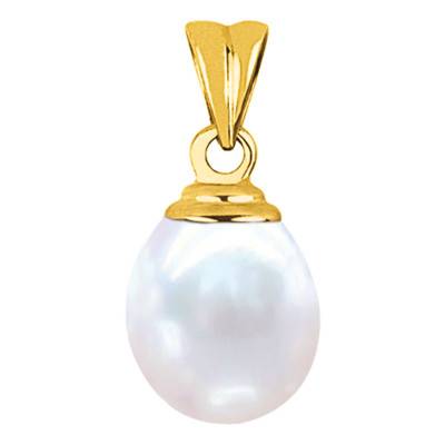 750 Yellow Gold & Pear-Shape 9/10 mm Freshwater Pearl Pendant - Négoce-îles