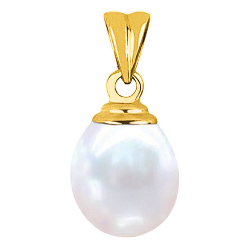 750 Yellow Gold & Pear-Shape 9/10 mm Freshwater Pearl Pendant - Négoce-îles