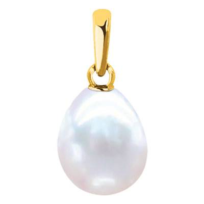 750 Yellow Gold & Pear-Shape 8/9 mm Freshwater Pearl Pendant - Négoce-îles