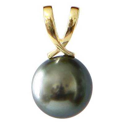Pendentif Perle de Tahiti Ronde 10/11 mm en Or Jaune 750 - Négoce-îles