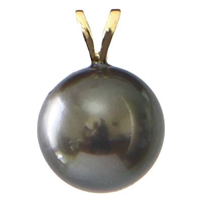 750 Yellow Gold & Round Black Tahitian Pearl 8/9 mm Pendant - Négoce-îles