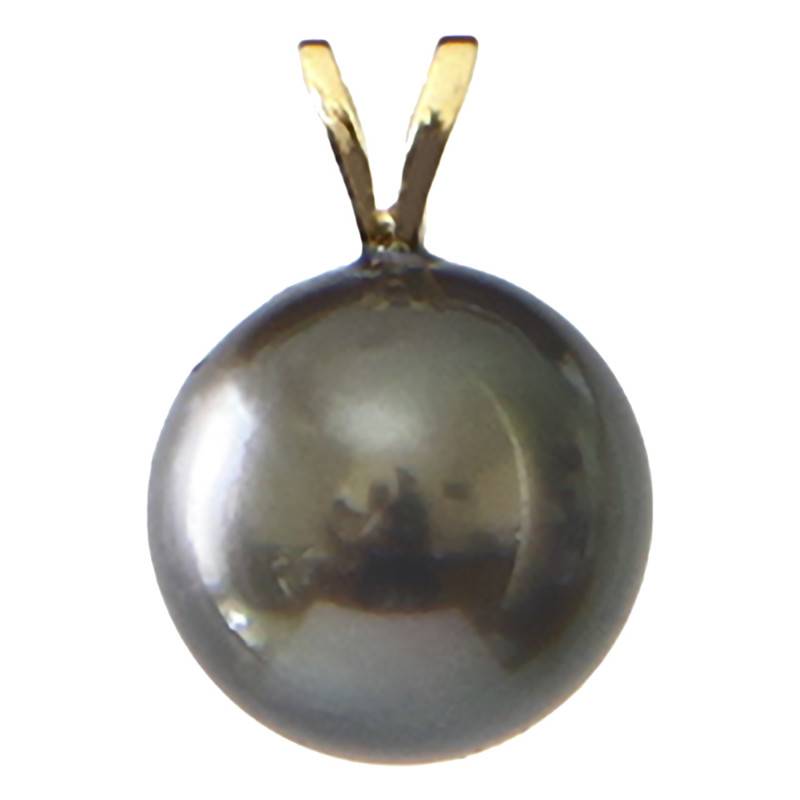 750 Yellow Gold & Round Black Tahitian Pearl 8/9 mm Pendant - Négoce-îles