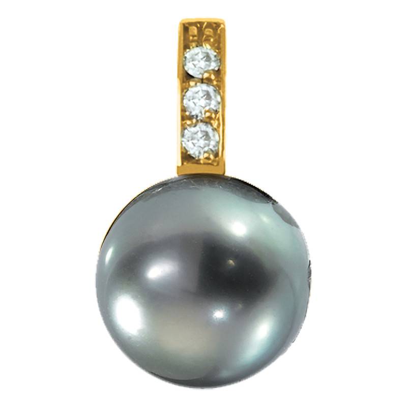 750/1000 Gold & Round 9/10 mm Tahitian Pearl and 0.03 ct Diamond Pendant - Négoce-îles