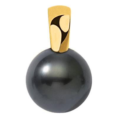 750/1000 Yellow Gold & Round Tahitian Pearl 9 mm to 11 mm Pendant - Négoce-îles