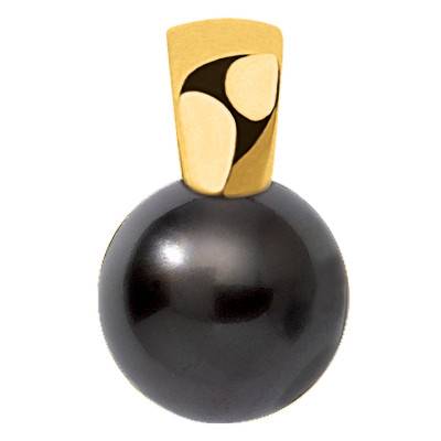 750/1000 Yellow Gold & Round Tahitian Pearl 9 mm to 11 mm Pendant - Négoce-îles